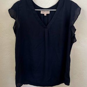 V Neck Sleeveless Navy Blue Blouse